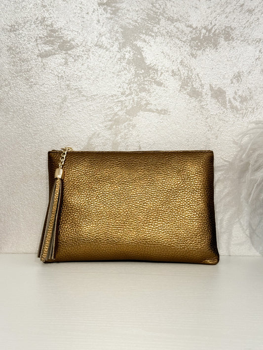 Pochette in pelle bronze