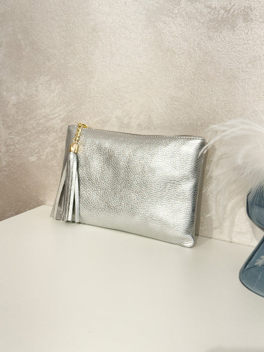 Pochette in pelle argento