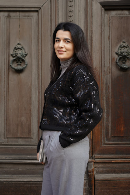 Cardigan in misto lana con paillettes