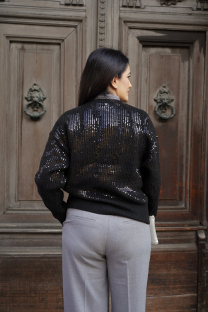 Cardigan in misto lana con paillettes