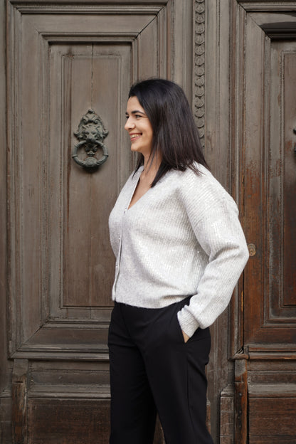 Cardigan in misto lana con paillettes